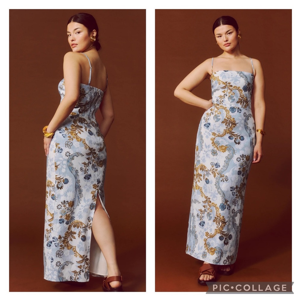Reformation 8 Frankie Linen Maxi Dress Reign Print